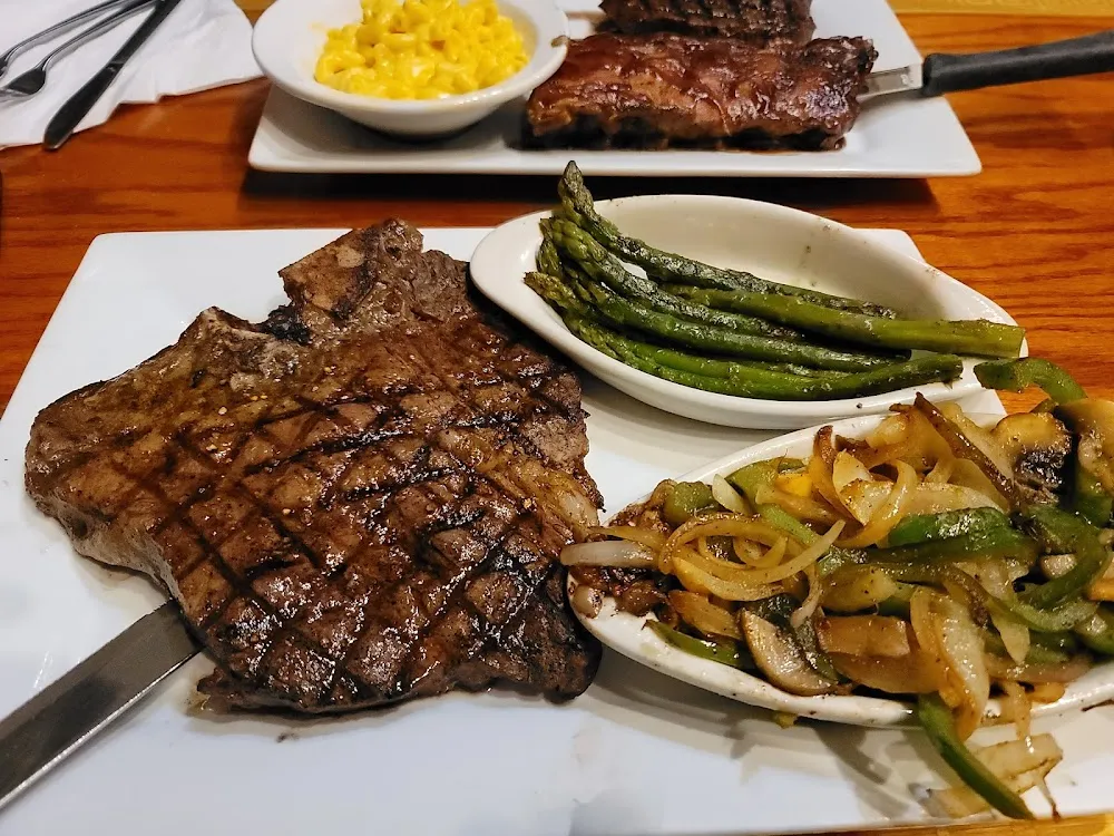 Porterhouse Steak with Asparagus and Sauteed Vegetables